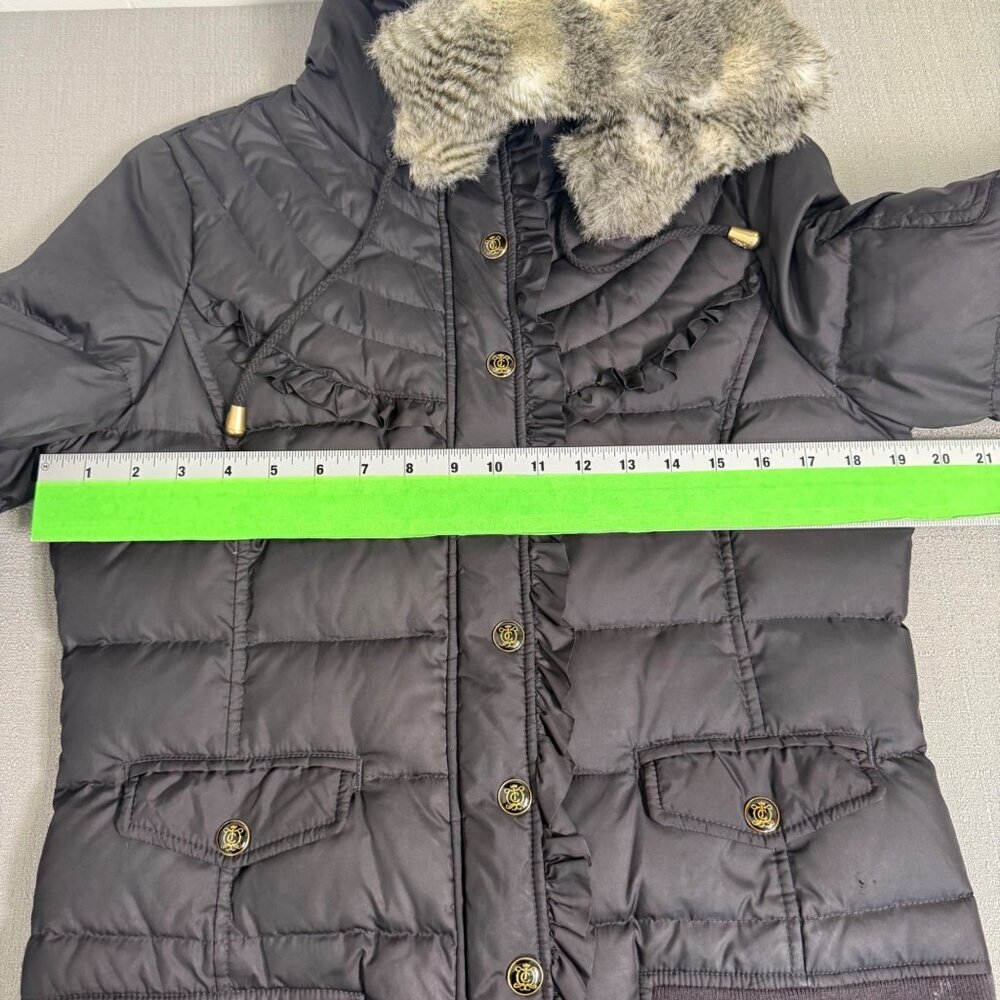 Juicy Couture Black Puffer Faux Fur Removable Hood Medium Y2K Gold Zip - Picture 11 of 16